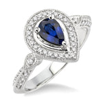 Load image into Gallery viewer, 6x4 MM Pear Shape Sapphire and 1/6 Ctw Round Cut Diamond Ring in 14K White Gold