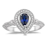 Load image into Gallery viewer, 6x4 MM Pear Shape Sapphire and 1/6 Ctw Round Cut Diamond Ring in 14K White Gold