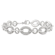 1/10 Ctw Round Cut Diamond Bold Oval Shape Rope Link Bracelet in Sterling Silver