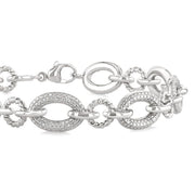 1/10 Ctw Round Cut Diamond Bold Oval Shape Rope Link Bracelet in Sterling Silver