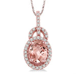 Load image into Gallery viewer, 8x6 MM Oval Cut Morganite and 1/4 Ctw Round Cut Diamond Pendant in 14K Rose Gold with Chain