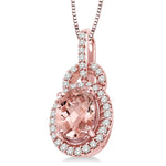 Load image into Gallery viewer, 8x6 MM Oval Cut Morganite and 1/4 Ctw Round Cut Diamond Pendant in 14K Rose Gold with Chain