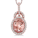 Load image into Gallery viewer, 8x6 MM Oval Cut Morganite and 1/4 Ctw Round Cut Diamond Pendant in 14K Rose Gold with Chain