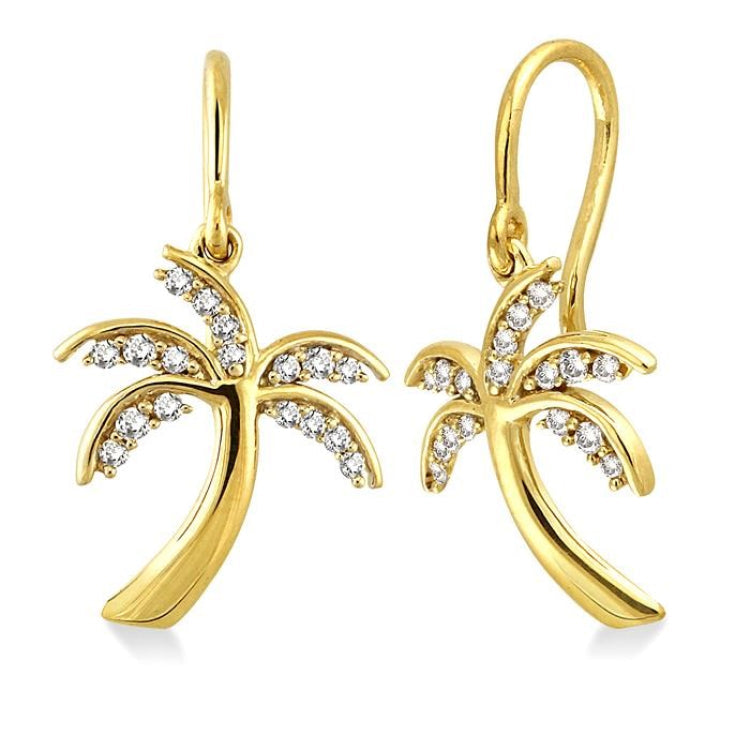 1/4 Ctw Palm Tree Round Cut Diamond Earrings in 10K Yellow Gold
