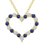 Load image into Gallery viewer, 1.4 MM Round Cut Sapphire and 1/8 Ctw Open Heart Round Cut Diamond Precious Fashion Pendant With Chain in 14K Yellow Gold