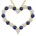 Load image into Gallery viewer, 1.4 MM Round Cut Sapphire and 1/8 Ctw Open Heart Round Cut Diamond Precious Fashion Pendant With Chain in 14K Yellow Gold