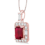 Load image into Gallery viewer, 6x4 MM Octagon Cut Ruby and 1/3 Ctw Round Cut Diamond Precious Pendant in 14K Rose Gold with Chain
