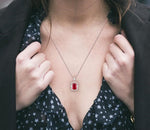 Load image into Gallery viewer, 6x4 MM Octagon Cut Ruby and 1/3 Ctw Round Cut Diamond Precious Pendant in 14K Rose Gold with Chain
