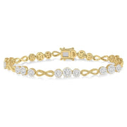 2 1/2 Ctw Tri-Mount Set & Milgrain Infinity Connector Lovebright Round Cut Diamond Bracelet in 14K Yellow and White Gold