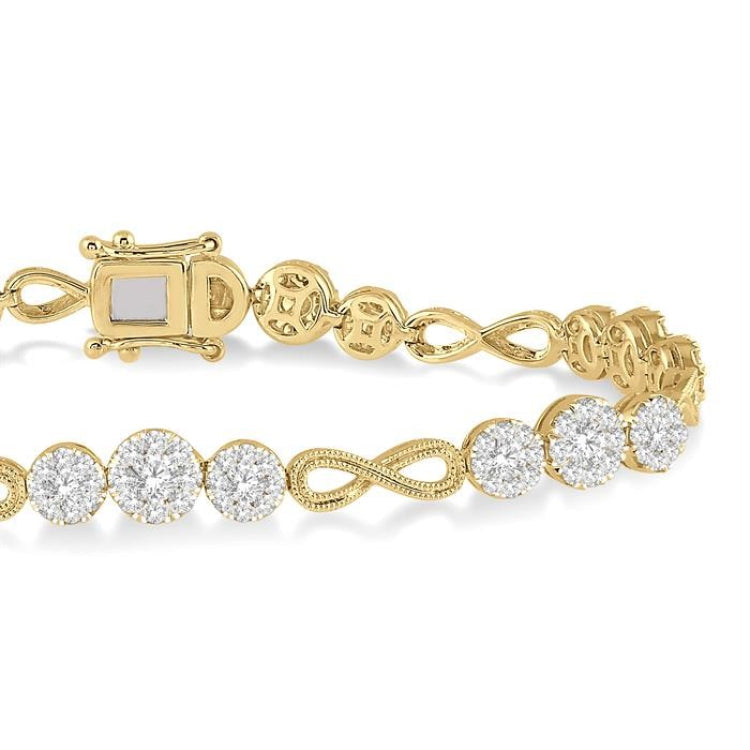 2 1/2 Ctw Tri-Mount Set & Milgrain Infinity Connector Lovebright Round Cut Diamond Bracelet in 14K Yellow and White Gold