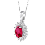 Load image into Gallery viewer, 6x4 MM Oval Cut Ruby and 1/8 Ctw Round Cut Diamond Center Sunflower Precious Pendant in 10K White Gold with chain