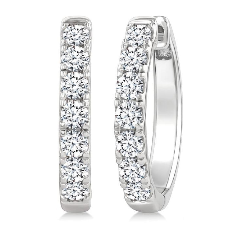 2 Ctw Round Cut Diamond Hoop Earrings in 14K White gold