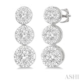 1/2 Ctw Hanging Triple Mount Lovebright Round Cut Diamond Earring in 14K White Gold