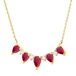 Load image into Gallery viewer, 5x3 MM &amp; 4x3 MM Pear Cut Ruby and 1/8 Ctw Round Cut Diamond Precious Necklace in 14K Yellow Gold