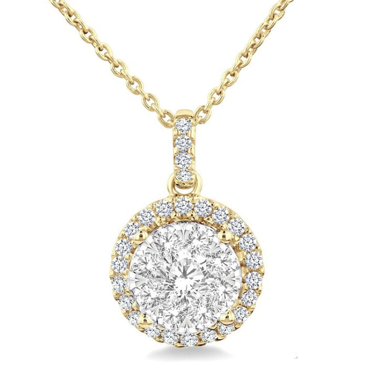 3/4 Ctw Lovebright Round Cut Diamond Pendant in 14K Yellow and White Gold with Chain