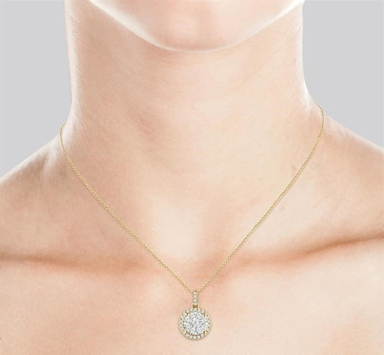 3/4 Ctw Lovebright Round Cut Diamond Pendant in 14K Yellow and White Gold with Chain