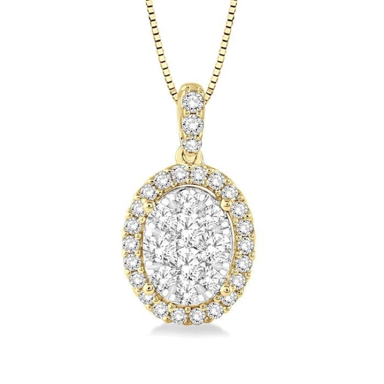 1/3 Ctw Oval Shape Diamond Lovebright Pendant in 14K Yellow and White Gold with Chain