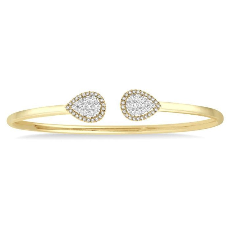 5/8 Ctw Pear Shape Lovebright Open Cuff Diamond Bangle in 14K Yellow and White Gold