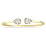 5/8 Ctw Pear Shape Lovebright Open Cuff Diamond Bangle in 14K Yellow and White Gold
