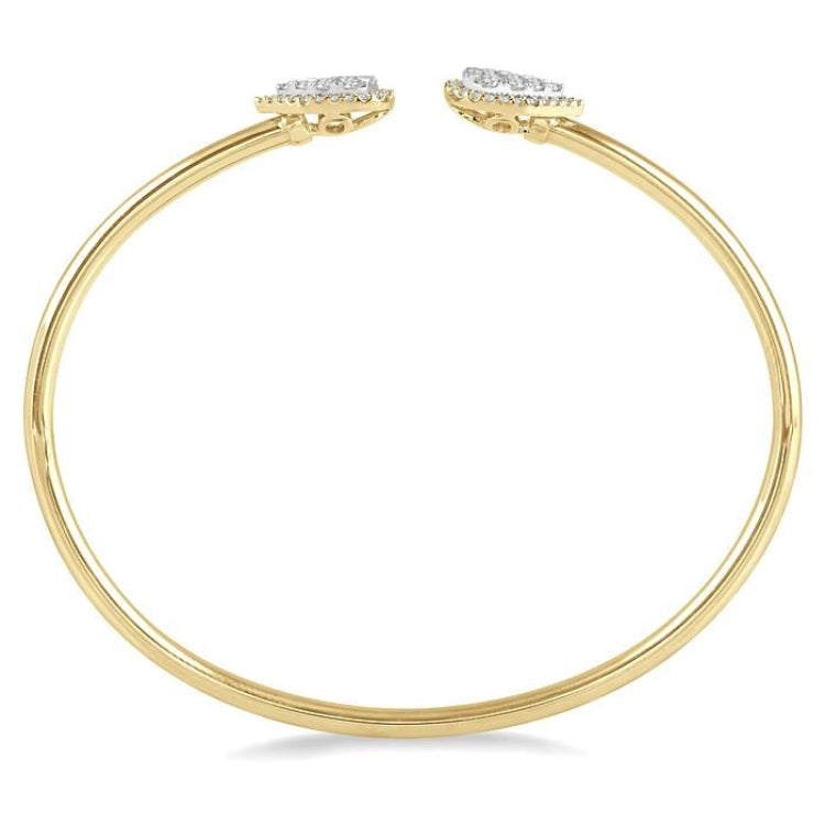 5/8 Ctw Pear Shape Lovebright Open Cuff Diamond Bangle in 14K Yellow and White Gold