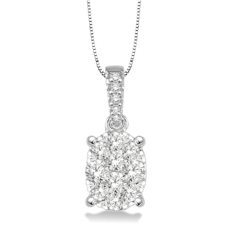 1/3 Ctw Oval Shape Diamond Lovebright Pendant in 14K White Gold with Chain