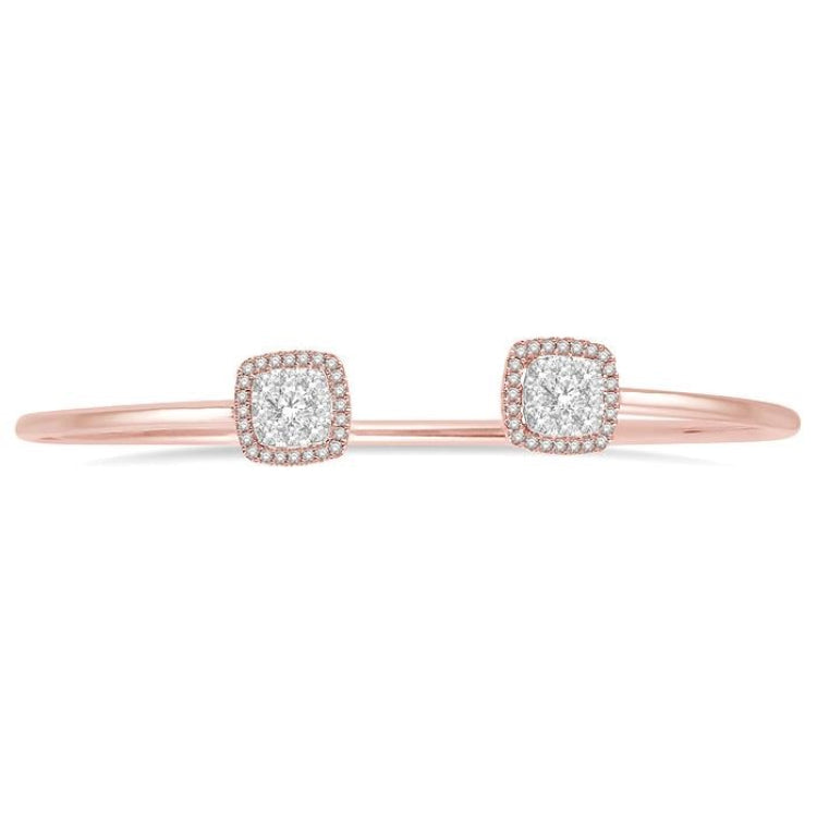 3/4 Ctw Cushion Shape Lovebright Open Cuff Diamond Bangle in 14K Rose and White Gold
