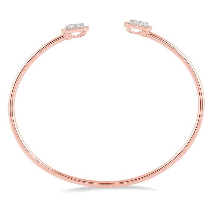 3/4 Ctw Cushion Shape Lovebright Open Cuff Diamond Bangle in 14K Rose and White Gold