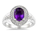 Load image into Gallery viewer, 9x7 MM Oval Shape Amethyst and 1/20 Ctw Round Cut Diamond Semi-precious Ring in Sterling Silver