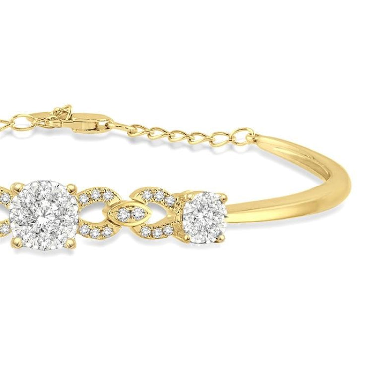 3/4 Ctw Round Cut Diamond Lovebright Bracelet in 14K Yellow and White Gold