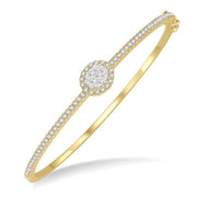 1 Ctw Oval Shape Lovebright Round Cut Diamond Stackable Bangle in 14K Yellow and White Gold
