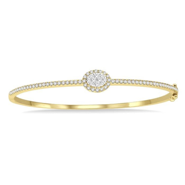 1 Ctw Oval Shape Lovebright Round Cut Diamond Stackable Bangle in 14K Yellow and White Gold