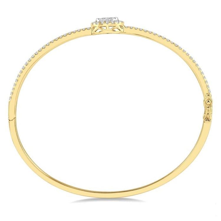 1 Ctw Oval Shape Lovebright Round Cut Diamond Stackable Bangle in 14K Yellow and White Gold