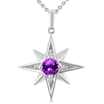 Load image into Gallery viewer, 5 MM Round Cut Amethyst and 1/20 Ctw Round Cut Diamond Semi-Precious Fashion Pendant With Chain in Sterling Silver