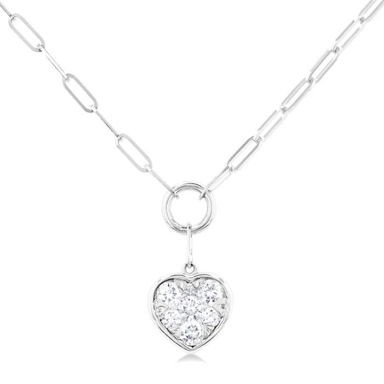 1/4 Ctw Lovebright Heart Shape Round Cut Diamond Paperclip Necklace in 14K White Gold
