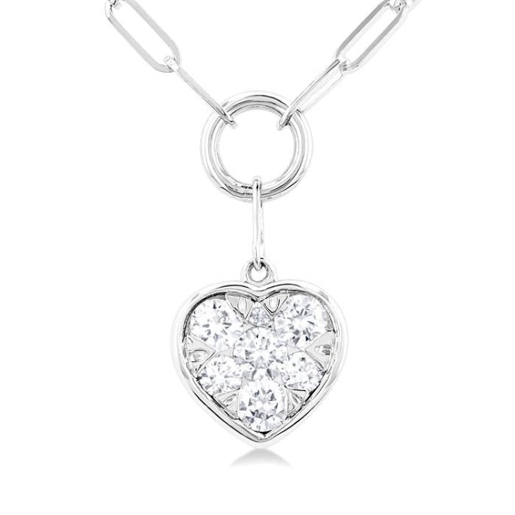 1/4 Ctw Lovebright Heart Shape Round Cut Diamond Paperclip Necklace in 14K White Gold