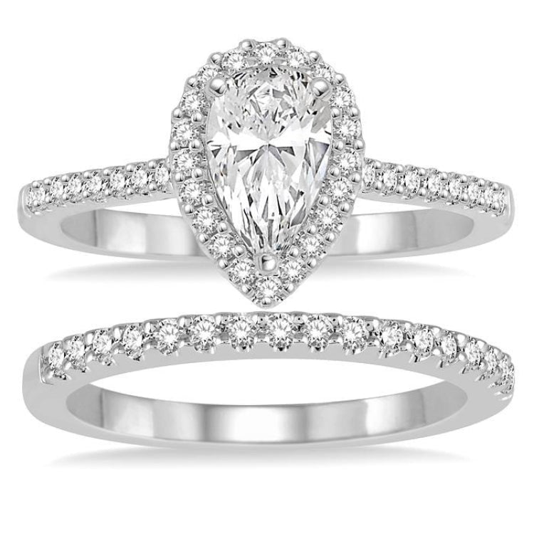 3/4 Ctw Diamond Bridal Set with 5/8 Ctw Pear Cut Engagement Ring and 1/6 Ctw Wedding Band in 14K White Gold