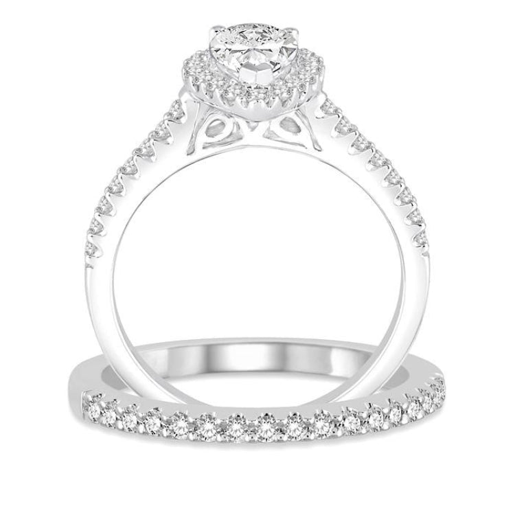 3/4 Ctw Diamond Bridal Set with 5/8 Ctw Pear Cut Engagement Ring and 1/6 Ctw Wedding Band in 14K White Gold