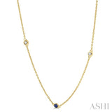 2.25 MM Sapphire and 1/4 Ctw Round Cut Diamond Precious Station Necklace in 14K Yellow Gold