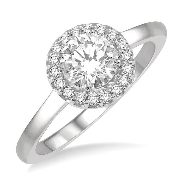 5/8 Ctw Round Cut Diamond Ladies Engagement Ring with 1/2 Ct Round Cut Center Stone in 14K White Gold