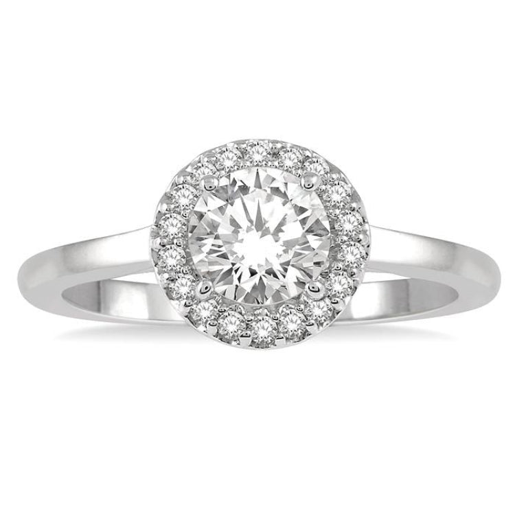 5/8 Ctw Round Cut Diamond Ladies Engagement Ring with 1/2 Ct Round Cut Center Stone in 14K White Gold