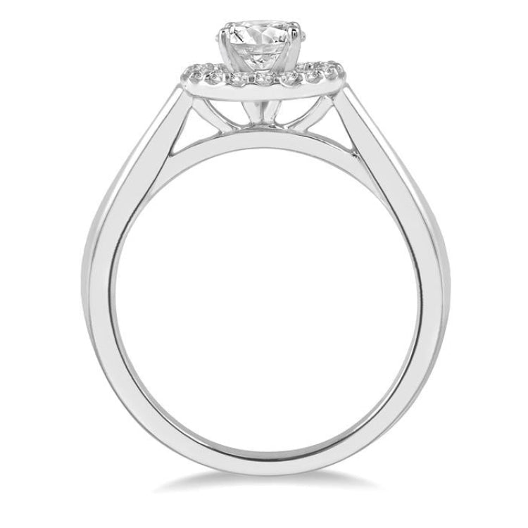 5/8 Ctw Round Cut Diamond Ladies Engagement Ring with 1/2 Ct Round Cut Center Stone in 14K White Gold