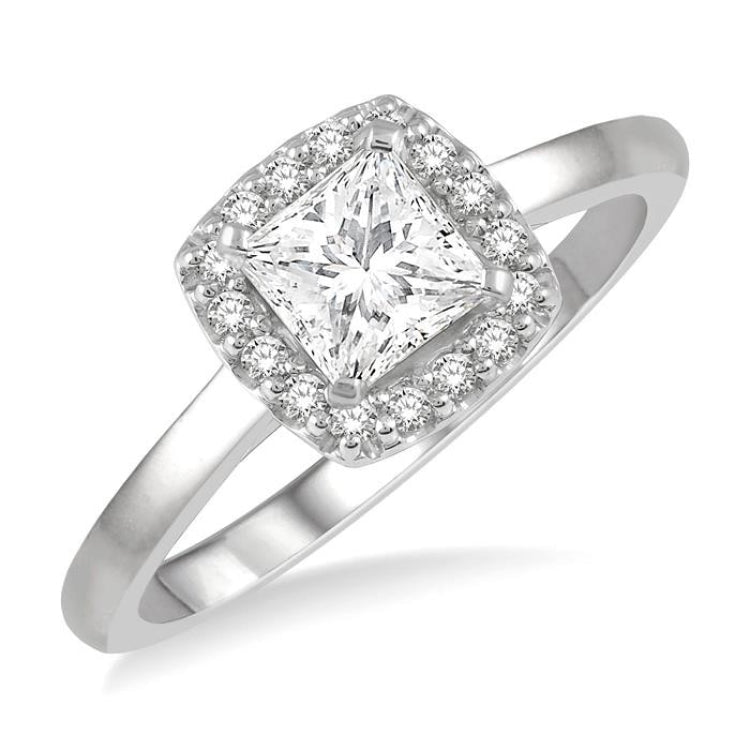 1/10 Ctw Halo Round Cut Diamond Semi-Mount Engagement Ring in 14K White Gold