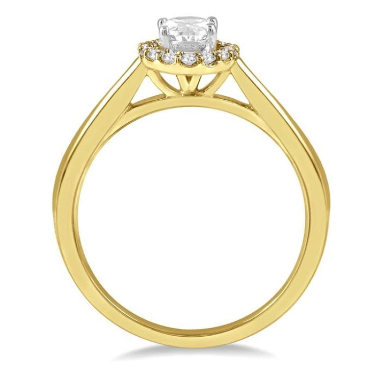 1/10 Ctw Oval Shape Round Cut Diamond Semi-Mount Engagement Ring in 14K Yellow and White Gold