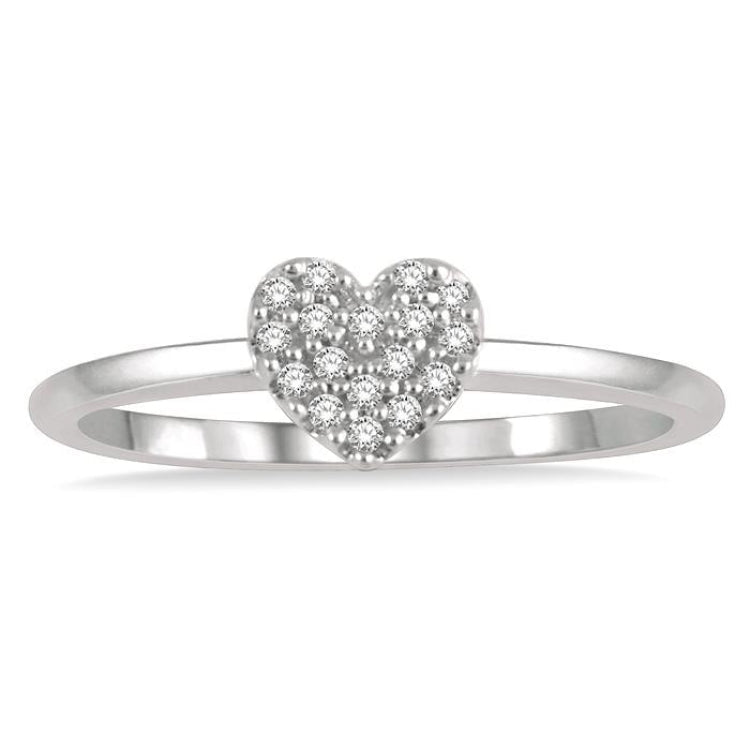 1/10 Ctw Heart Charm Round Cut Diamond Petite Fashion Ring in 14K White Gold