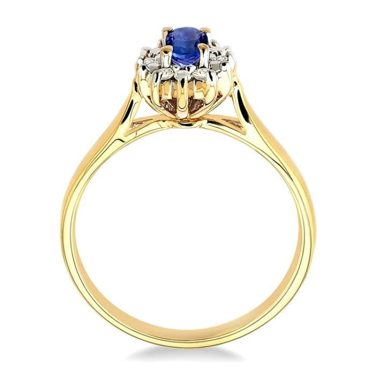5x3mm Oval Cut Tanzanite and 1/10 Ctw Round Cut Diamond Ring in 10K Yellow Gold