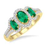Load image into Gallery viewer, 6x4 MM &amp; 5x3 MM Triple Oval Shape Emerald and 1/5 Ctw Round Cut Diamond Precious Ring in 10K Yellow Gold