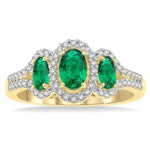 Load image into Gallery viewer, 6x4 MM &amp; 5x3 MM Triple Oval Shape Emerald and 1/5 Ctw Round Cut Diamond Precious Ring in 10K Yellow Gold
