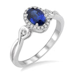 Load image into Gallery viewer, 6x4 MM Oval Cut Sapphire and 1/10 Ctw Round Cut Diamond Ring in 10K White Gold