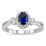 Load image into Gallery viewer, 6x4 MM Oval Cut Sapphire and 1/10 Ctw Round Cut Diamond Ring in 10K White Gold