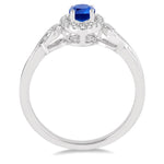 Load image into Gallery viewer, 6x4 MM Oval Cut Sapphire and 1/10 Ctw Round Cut Diamond Ring in 10K White Gold
